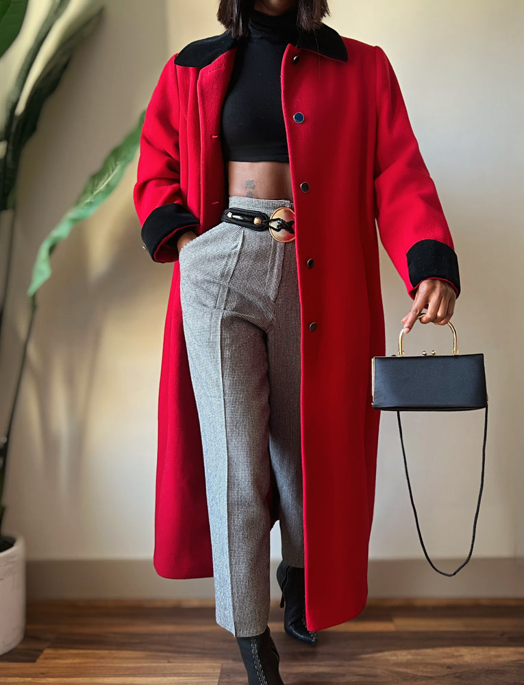 Vintage Crimson Wool Military Trench (L)