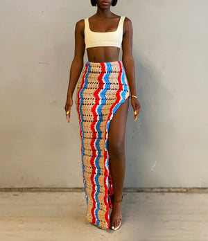 SOSA Abstract ‘Cozy’ Crochet High Split Skirt (S)