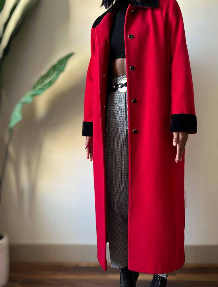 Vintage Crimson Wool Military Trench (L)